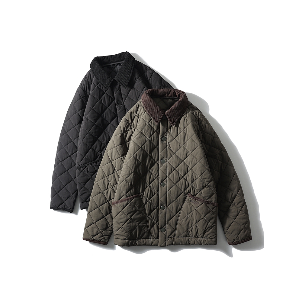 美式复古翻领绗缝菱形格夹克棉服