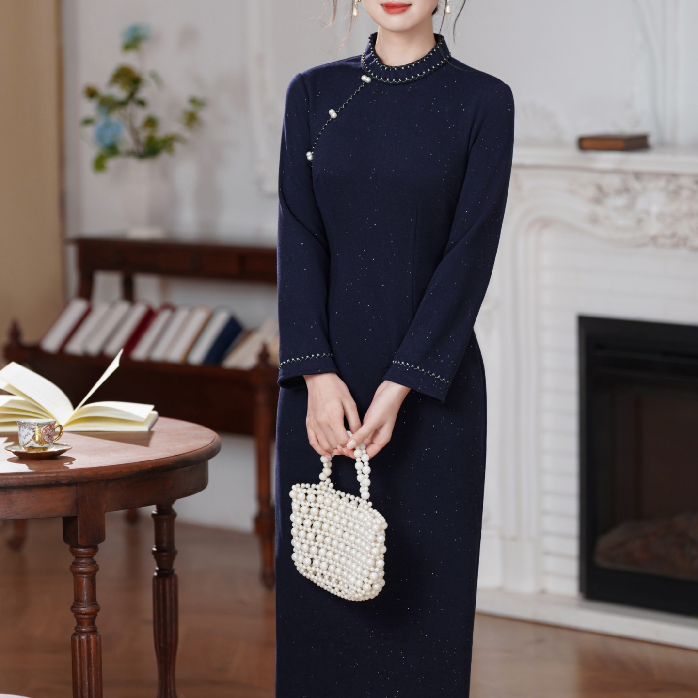 新中式复古长袖旗袍女秋冬连衣裙