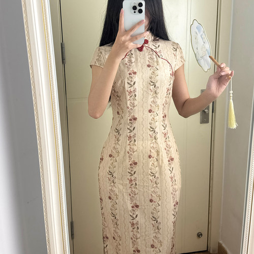 波尔菲黄复古新中式短袖旗袍夏季