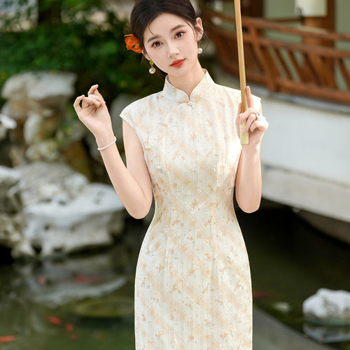 波尔菲黄色复古新中式无袖旗袍女
