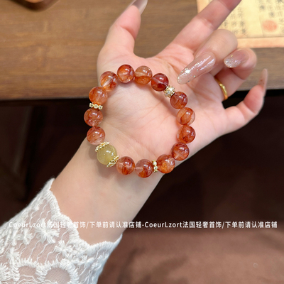 无加色天然红胶花手链牛血红