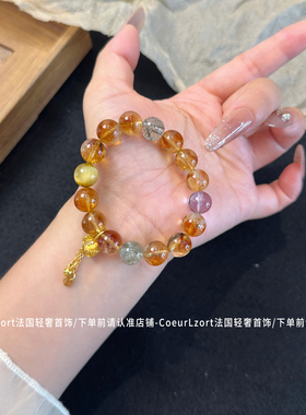 纯天然黄水晶黄发晶手链女