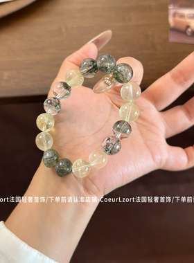 招米天然绿发晶手串女转
