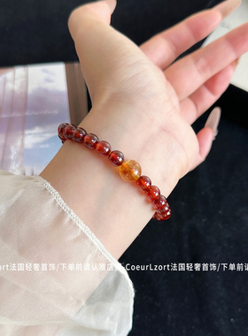 纯天然巴西橙红石榴石手链女