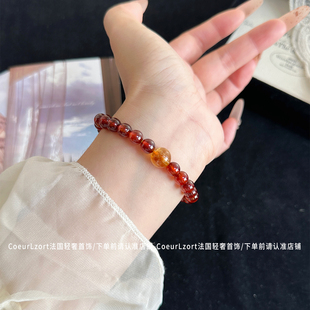 纯天然巴西橙红石榴石手链女黄水晶手串酒红紫牙乌芬达色女友礼物