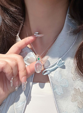 冰透玉髓叶子吊坠女纯银树叶