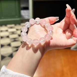 天然粉晶粉水晶手链白幽灵手串小众简约设计招桃花手饰送女友礼物