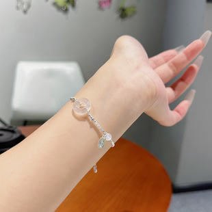 碎银子珍珠925纯银手链女天然平安扣轻奢小众精致福牌手镯高级感