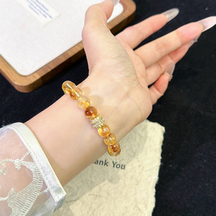 【富贵】天然黄水晶手链女招财转运黄塔晶旺事业黄发晶手串送礼物