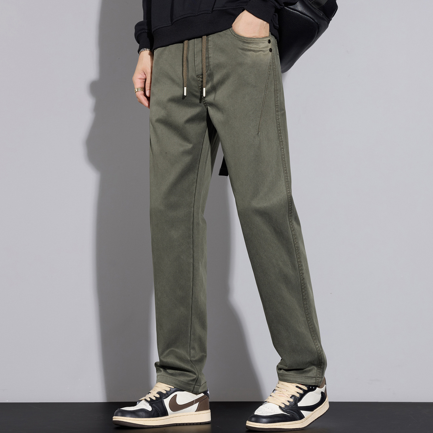 2025男士休闲裤修身直筒松紧腰裤子长裤秋冬仿牛仔面料男装新爆款