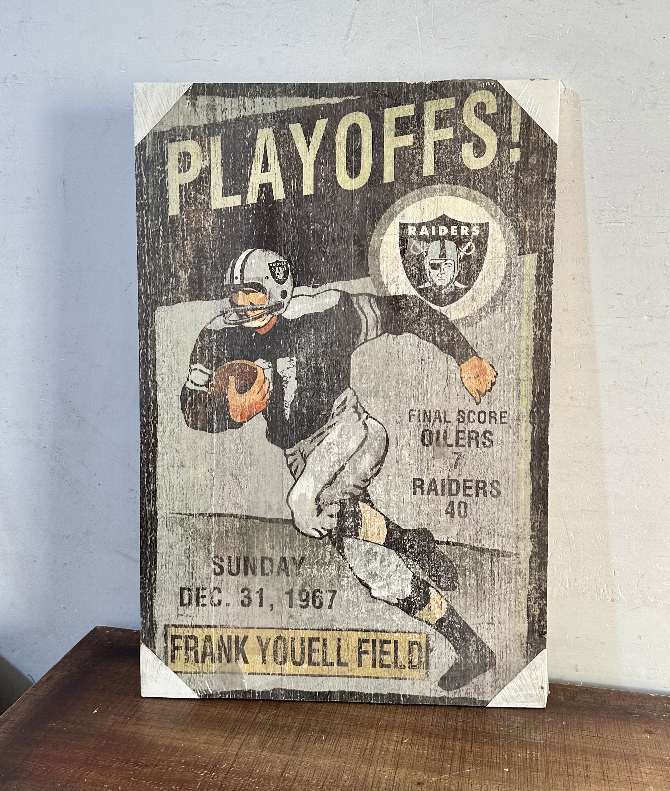 孤品1967年RAIDERS美式橄榄球季后赛复古装饰画实木板画