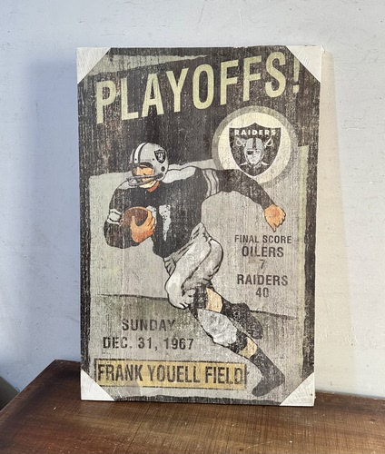 孤品1967年RAIDERS美式橄榄球季后赛复古装饰画实木板画