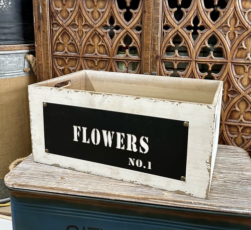 出口样品美式做旧实木花箱FLOWERS复古收纳木箱田园风木质收纳筐