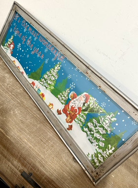外贸孤品美式乡村风圣诞老人雪景装饰画圣诞主题歌曲挂画壁饰