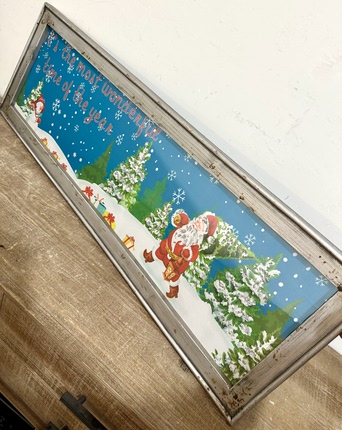 外贸孤品美式乡村风圣诞老人雪景装饰画圣诞主题歌曲挂画壁饰