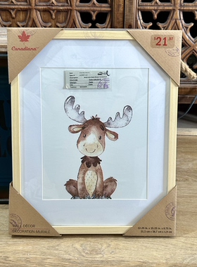 外贸样品卡通驼鹿装饰画水彩风麋鹿儿童房挂画森林动物童趣挂画