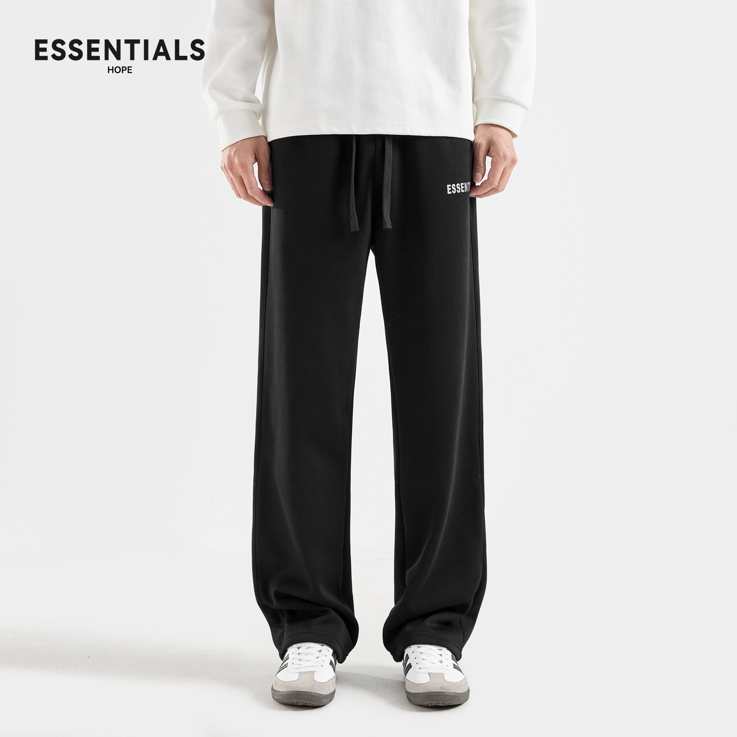 ESSENTIALS春季黑色休闲运动长裤子男士美式直筒垂感微喇春秋卫裤