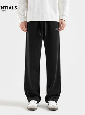 ESSENTIALS春季黑色休闲运动长裤子男士美式直筒垂感微喇春秋卫裤