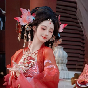 倾心原创  小锦鲤手工烫花金鱼汉服头饰百搭仙女裙子 气质超仙