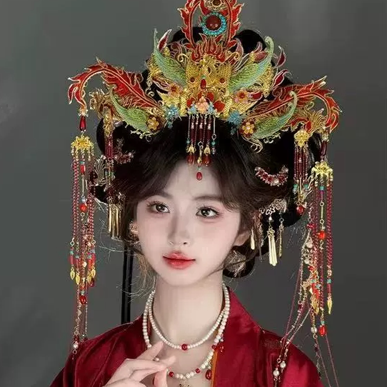 秀禾流苏古风新娘头饰汉服婚嫁发冠中式凤冠发饰奢华步摇头冠