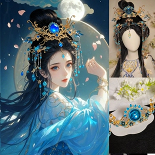 倾心原创古风神女发饰蓝色古风发饰飞天发簪全套高颜值异域敦煌