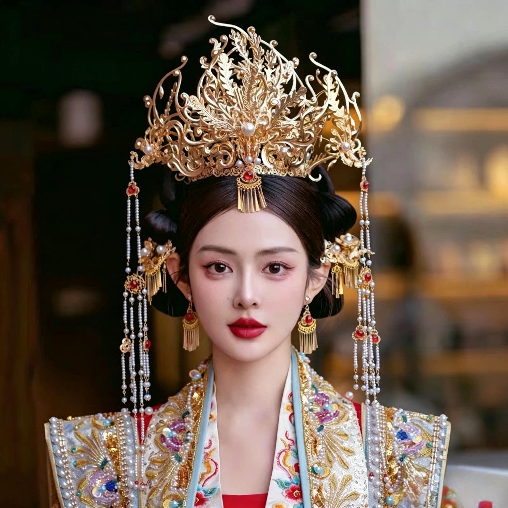 奢华凤冠明制新娘头饰汉服婚嫁发冠新款中式婚礼皇后大婚秀禾发饰