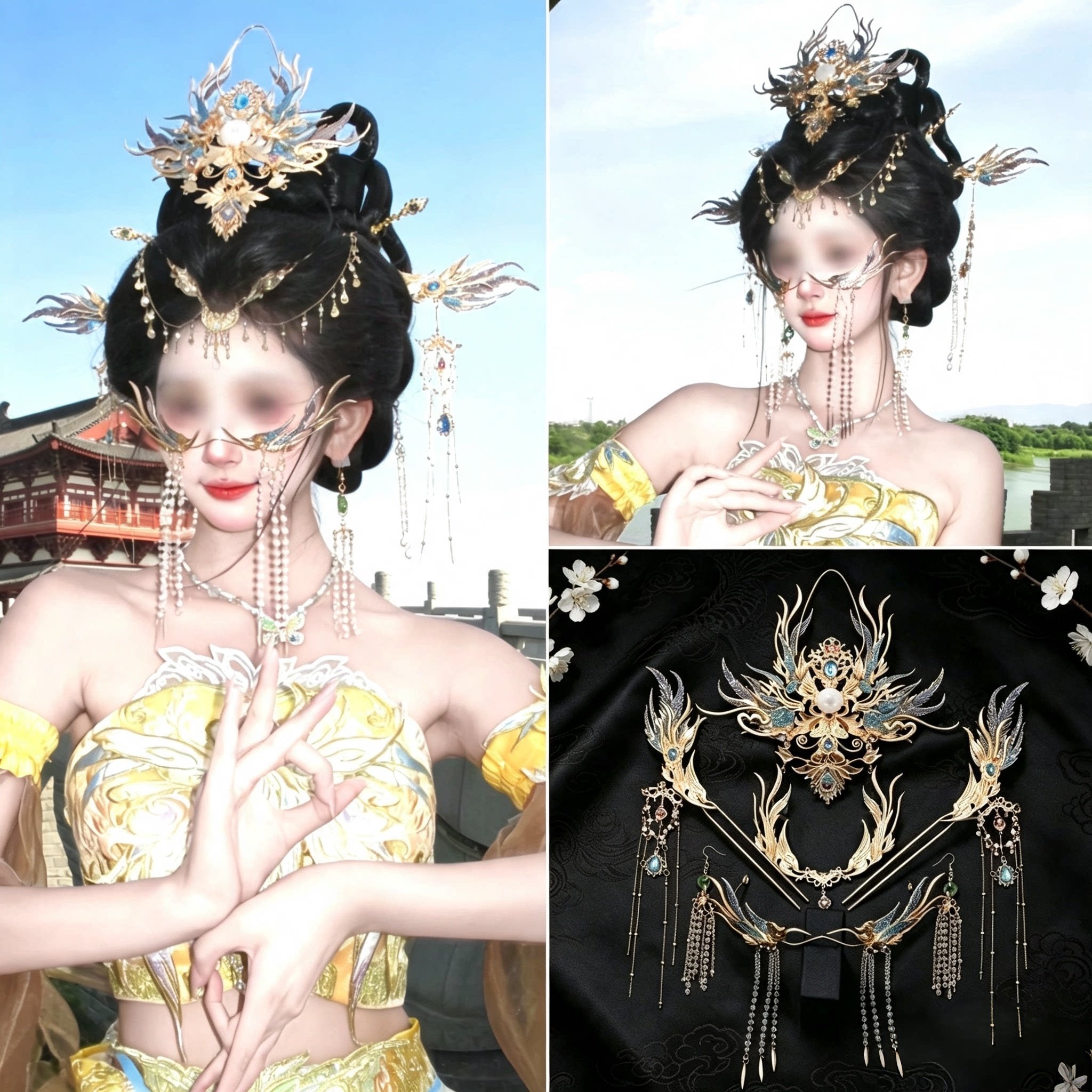 古风雀翎仙发冠异域幽影飞天古风超仙发簪套装神女头饰手工汉服簪