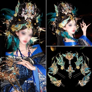 汉服头饰凤凰精卫神女羽毛发饰古风发冠发簪发钗配饰重工公主发饰