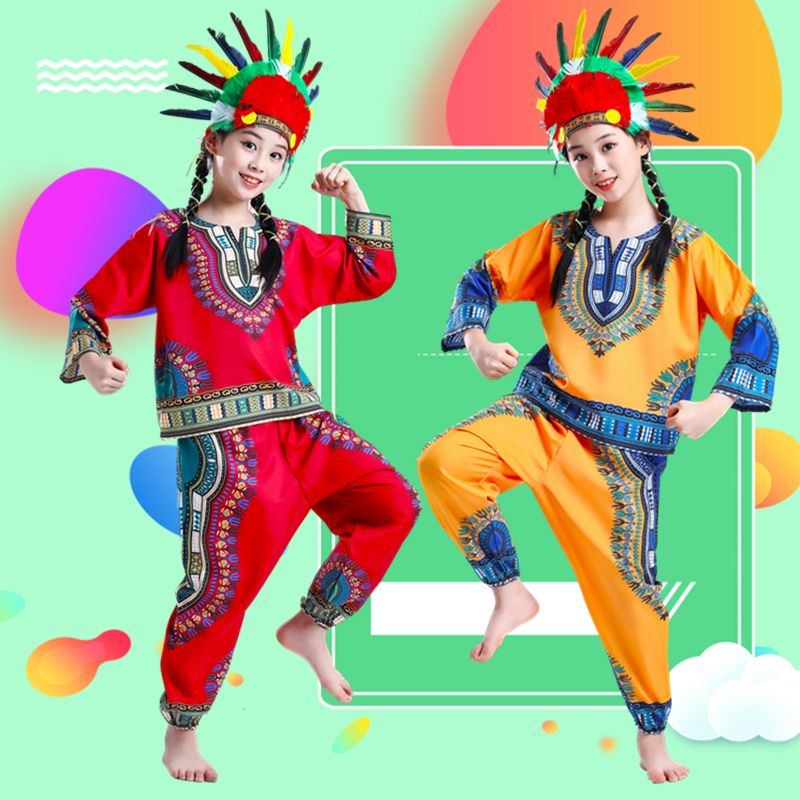 非洲鼓演出服儿童野人表演服幼儿民族手鼓舞蹈男女童印第安人服装