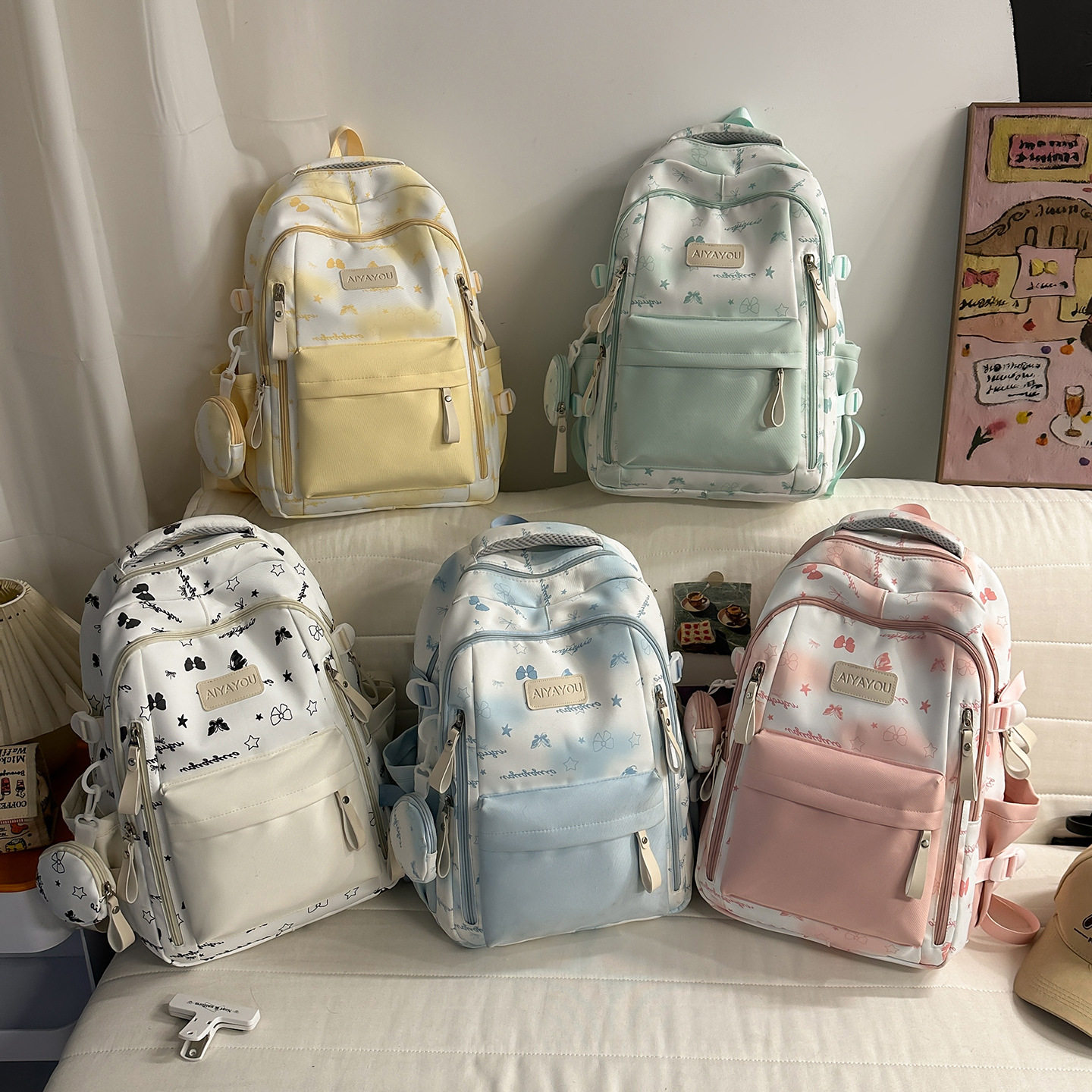 高颜值小清新甜美少女双肩包可爱卡通大容量背包初高中大学生书包