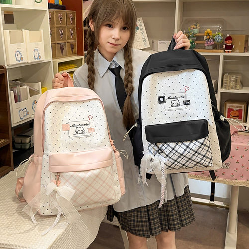 新款可爱猫咪双肩包女小学生书包大容量简约通勤背包初高中大学生