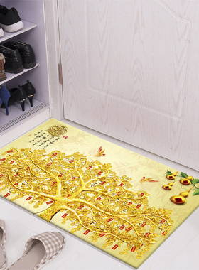 定制金黄色地毯摇钱树风水招财防滑结婚喜庆地垫婚房卧室脚垫客厅
