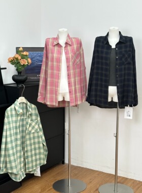 im向 格纹胶片oversize休闲长袖格纹衬衫女松弛感宽松落肩袖外套