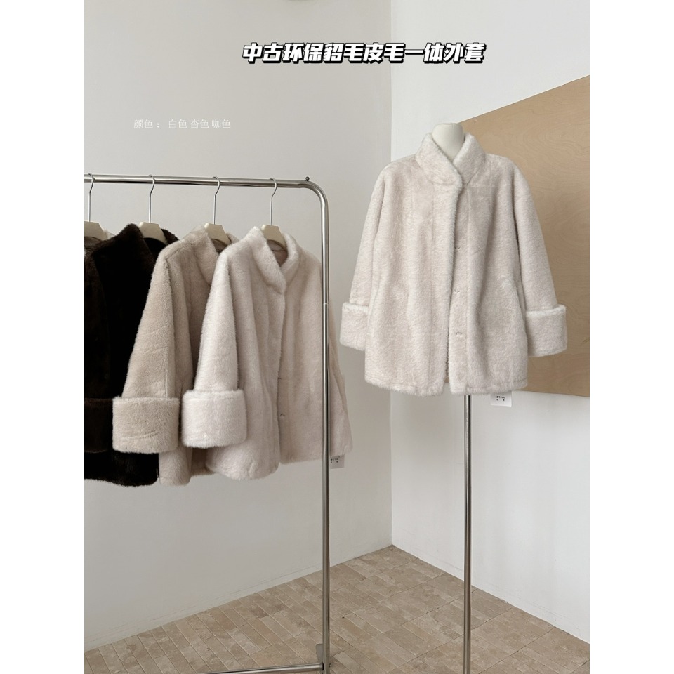 2025 仿水貂毛软糯皮草大衣冬季皮毛一体毛茸茸长款外套女