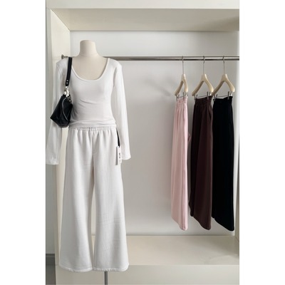 蘑糯糯monoo草莓粉+奶油白+丝雾棕毛卫裤松紧腰秋冬加厚休闲裤