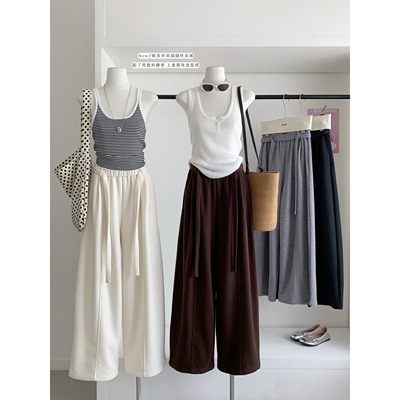 2025宽松直筒休闲裤子女秋季立体调性弯刀裤阔腿卫裤配腰带