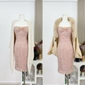 Hotdog 琉璃佳人中古古董蕾丝抹胸包臀裙 秋冬小披肩