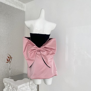 CHU小初/很嗲娇俏猫猫裙/超大蝴蝶结 撞色抹胸连衣裙