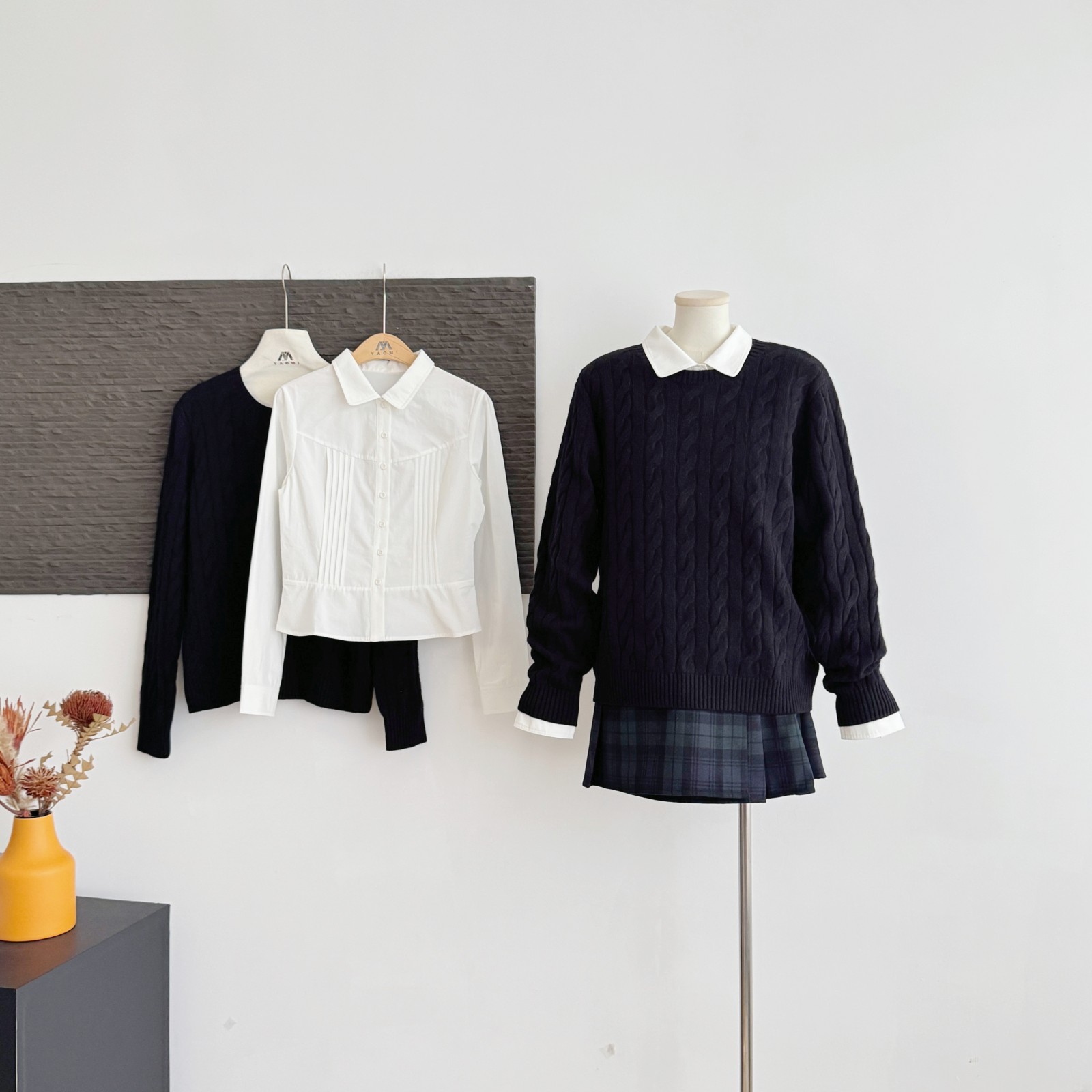 cookadaily人鱼 麻花套头毛衣修身压褶长袖衬衫上衣宽松设计感