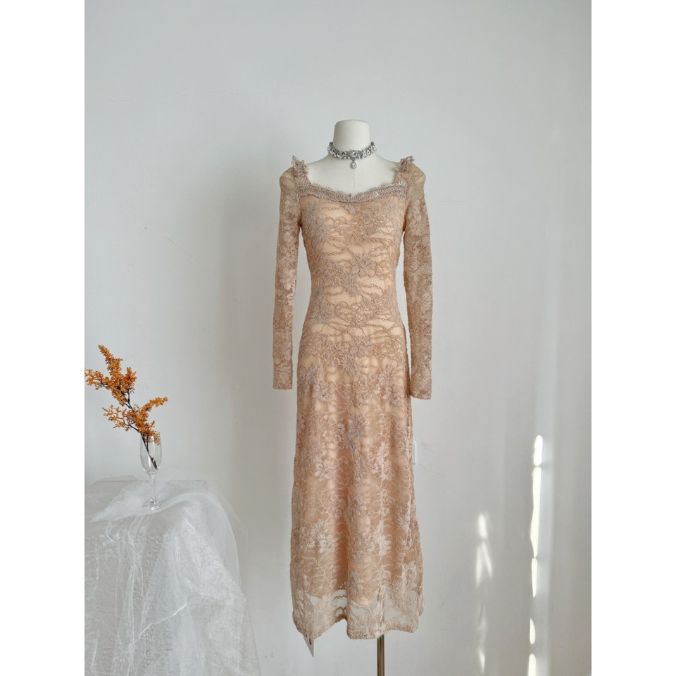 WW定制 收腰法式包臀连衣裙蕾丝气质性感修身纯欲风收腰A字长裙子