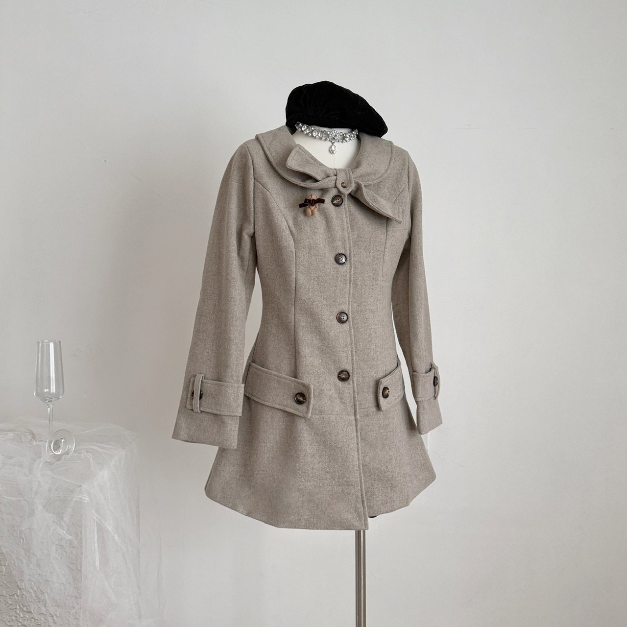 THETURE坚果甜心收腰显瘦毛呢大衣外套中长款修身2025新款秋冬女