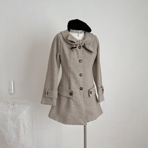 THETURE坚果甜心收腰显瘦毛呢大衣外套中长款修身2025新款秋冬女