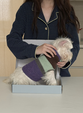 POXFFEE Pet拼色背心毛衣小围巾冬季马尔济斯狗狗中小型犬围脖