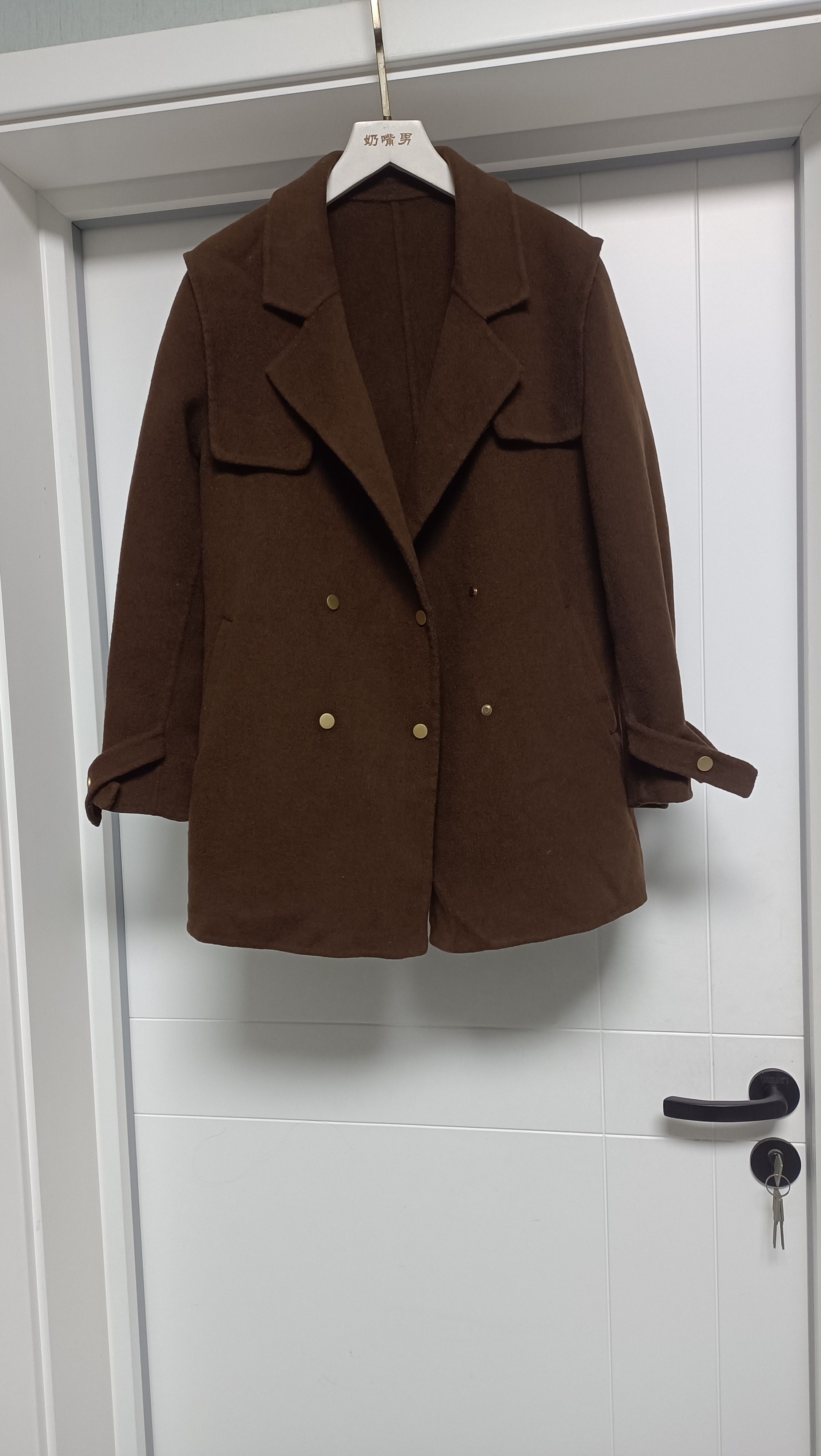 咖色小个子双面羊毛厚大衣女2025冬季新款小西装领双排扣毛呢外套