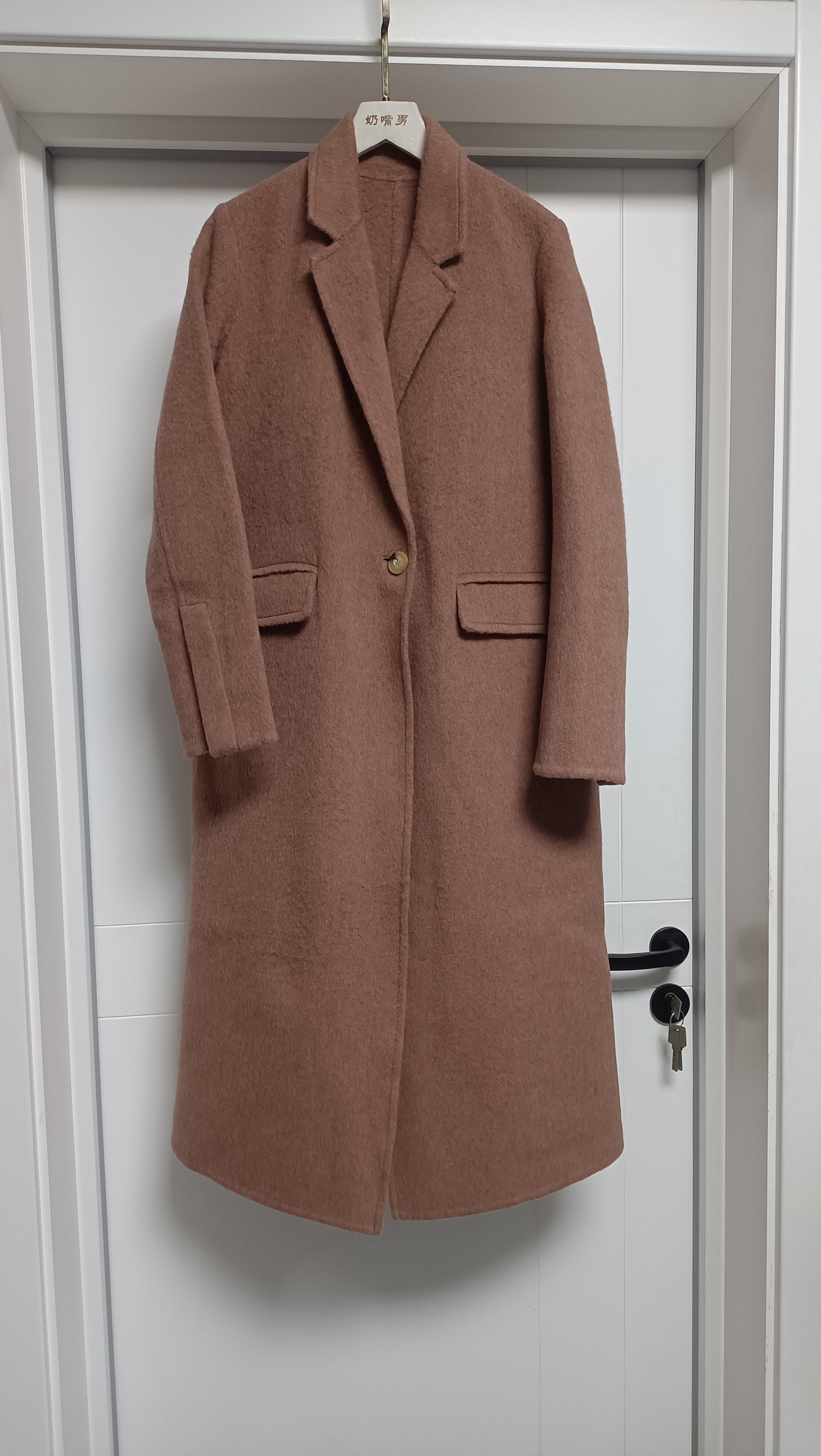 羊毛羊绒毛呢长毛厚实大衣秋冬高级感单排扣长款过膝双面呢外套女