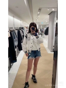 棒球领夹薄棉白色字母外套女士L码胸围106长58适合80-120斤