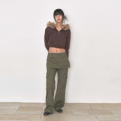 BEDEVIL 假两件叠穿裙裤休闲长裤 军绿色