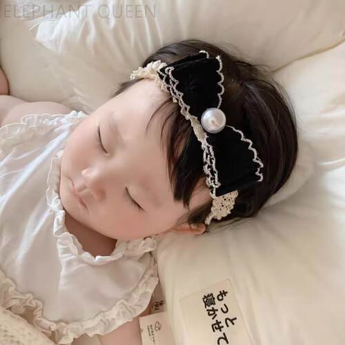 韩版优雅小香风女宝宝发带大珍珠蝴蝶结弹力发箍气质百搭婴儿头饰