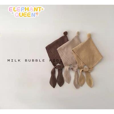 ins韩国2025秋冬新款儿童针织护耳帽女童宝宝毛球系带穿搭帽子潮