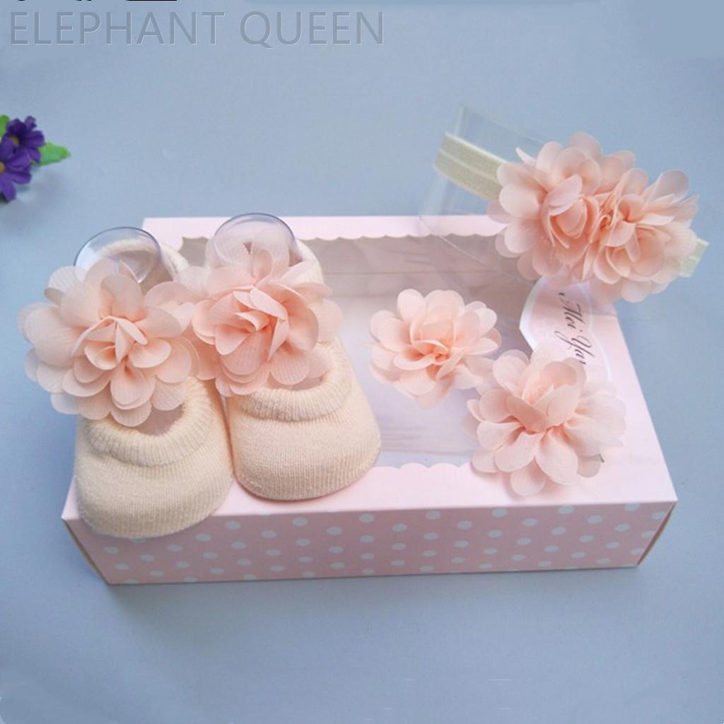 婴儿袜子发带礼盒装男女宝宝新生儿满月百天五件套礼物头饰发夹批